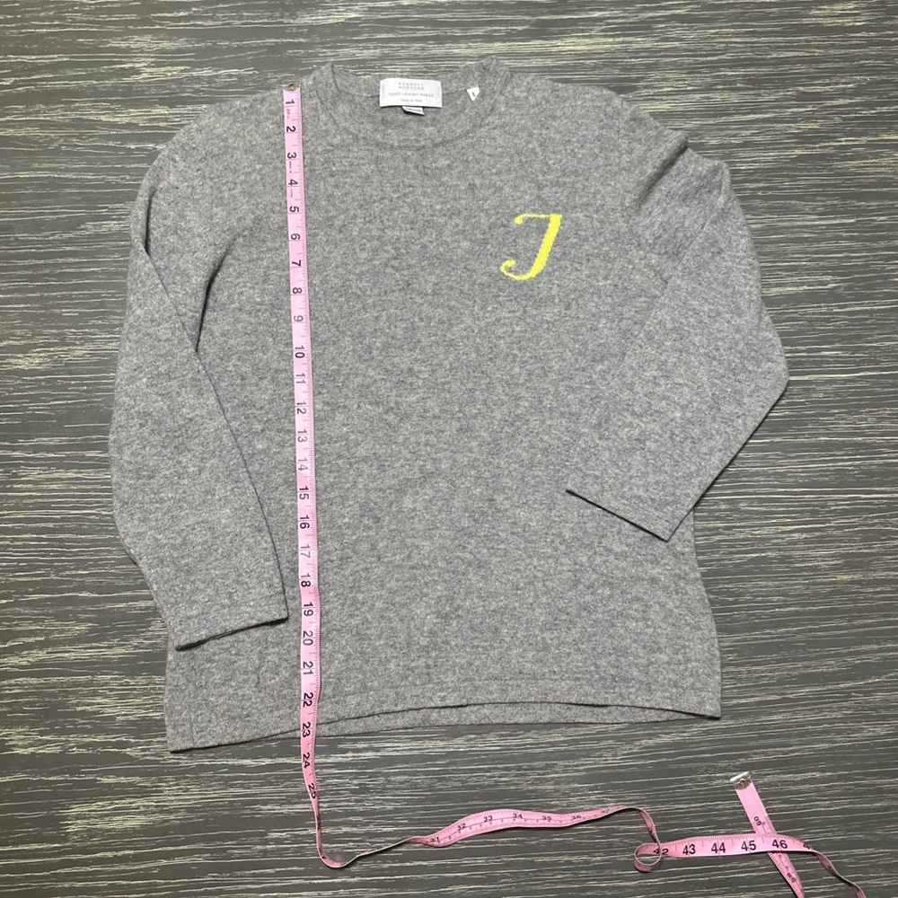 Barneys New York Gray and Yellow Crew Neck Sweater